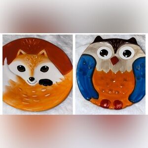 Earthenware Ceramic Owl & Fox Plate Dessert Lunch Plates p04